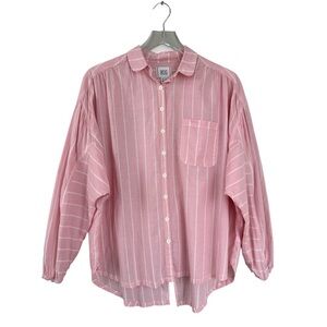 BDG UO Erin Breezy Button Down 100% Cotton Pink & White Striped Blouse Size XS